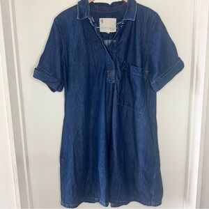 Anthropologie Pilcro Denim Utility Shirt Mini Dress Women’s Large Pockets Preppy